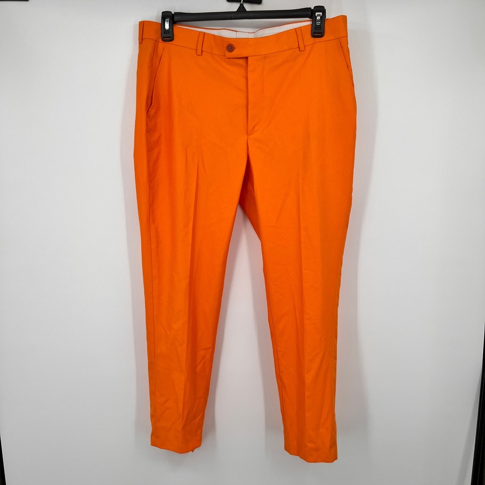 boohooMAN Mens Orange Skinny Fit Suit Trousers Dress Pants 36S Short 30 Inseam